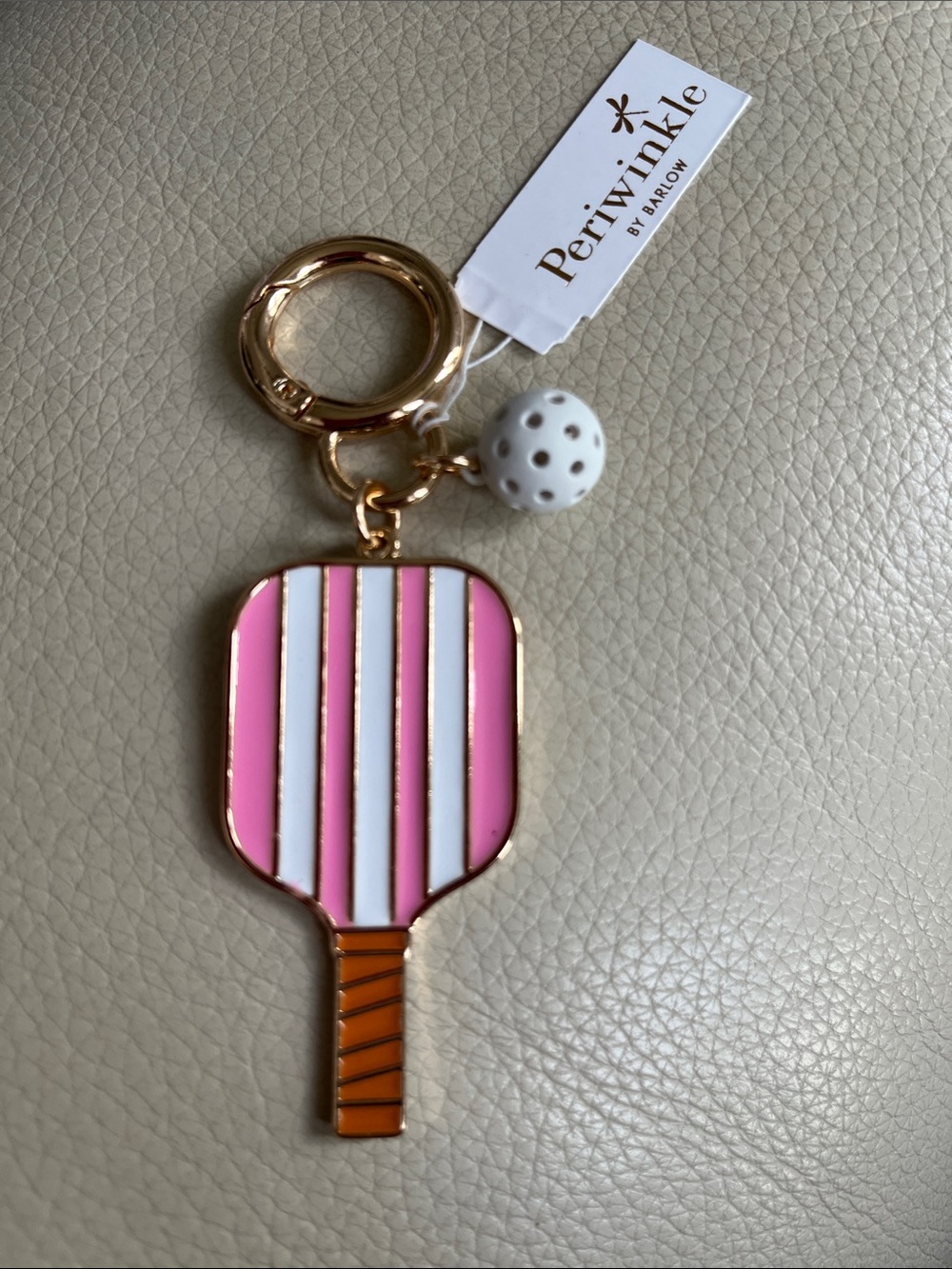 Periwinkle - pickle ball-Barlow Pink & white Striped  Paddle Keychain - bag tag